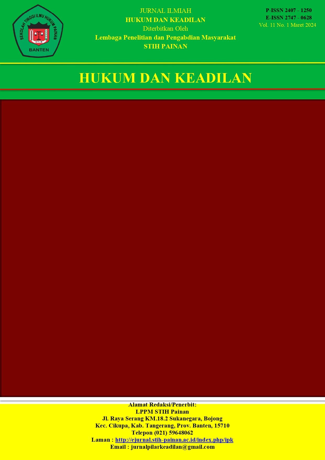 					View Vol. 10 No. 2 (2023): Hukum dan Keadilan
				