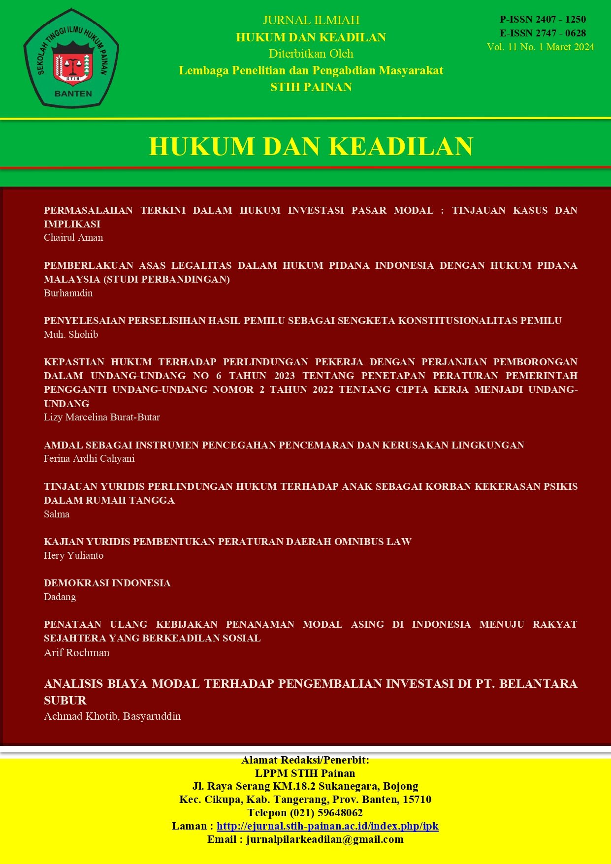 					View Vol. 11 No. 1 (2024): Hukum dan Keadilan
				